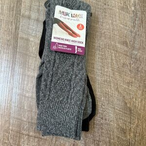 Muk Luks Women's Gray and Black Knee High Socks